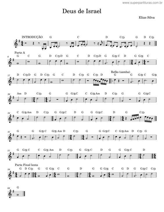 Partitura da música Deus De Israel – Elias Silva