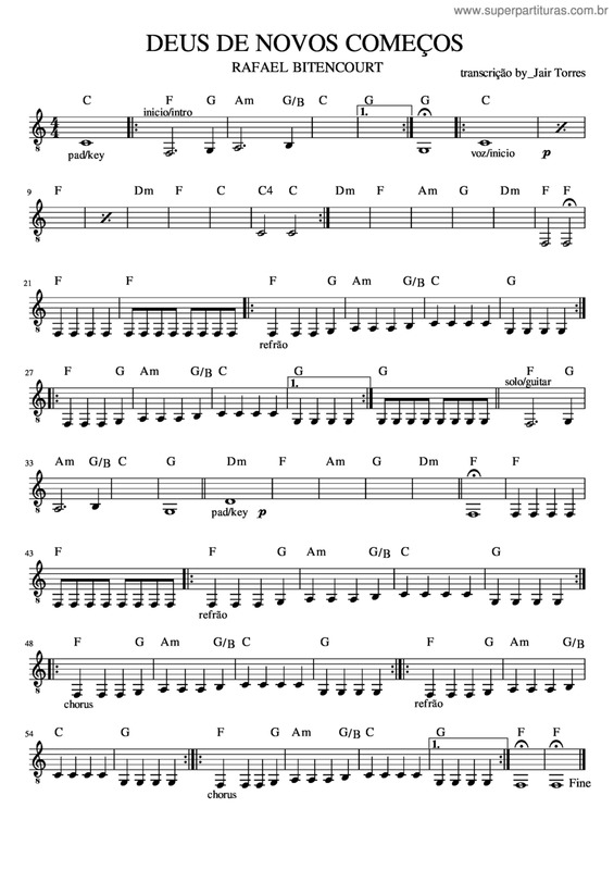 Partitura da música Deus de Novos Começos