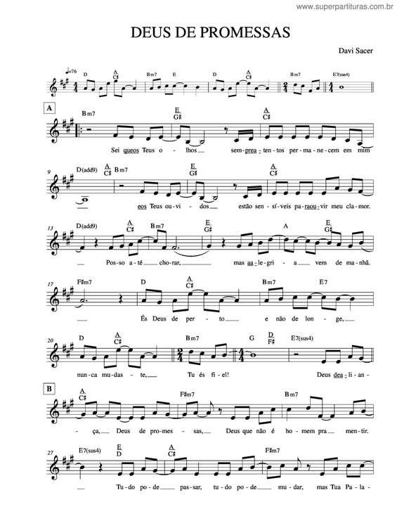 Partitura da música Deus de Promessas v.3