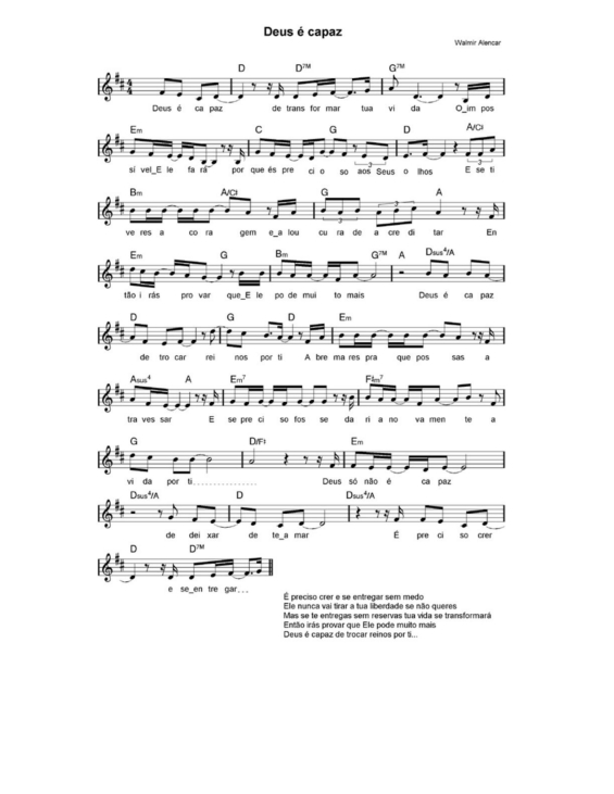 Partitura da música Deus é Capaz