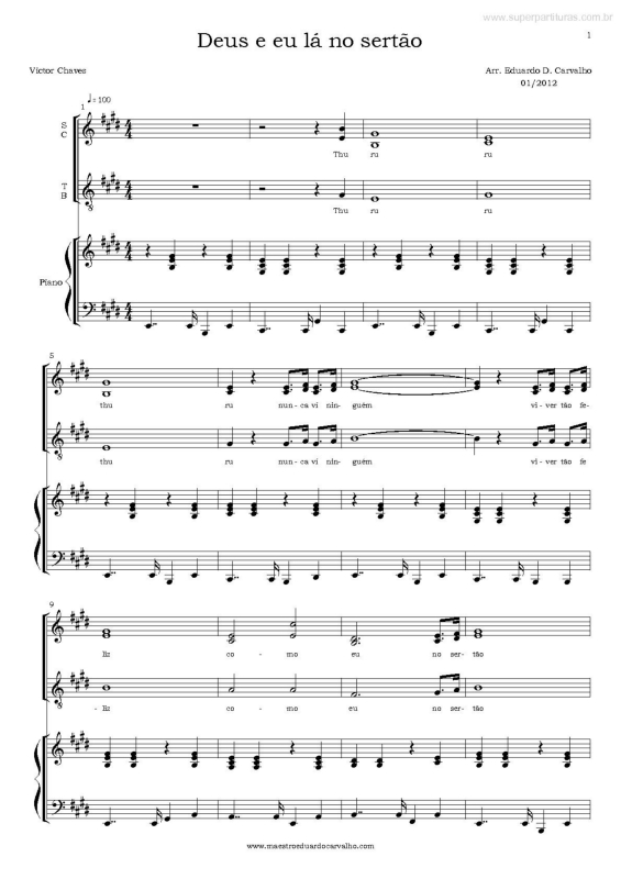 Partitura da música Deus e Eu Lá no Sertão