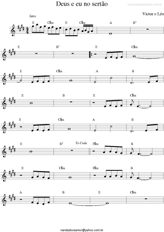 Partitura da música Deus e eu no Sertão v.2