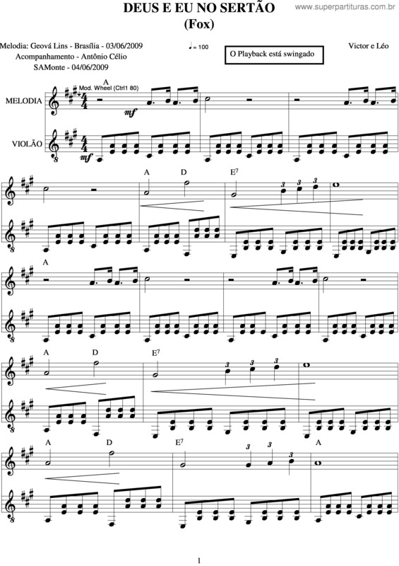 Partitura da música Deus E Eu No Sertão v.6