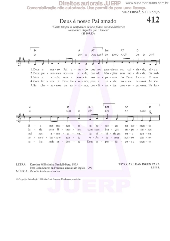 Partitura da música Deus É Nosso Pai Amado - 412 HCC