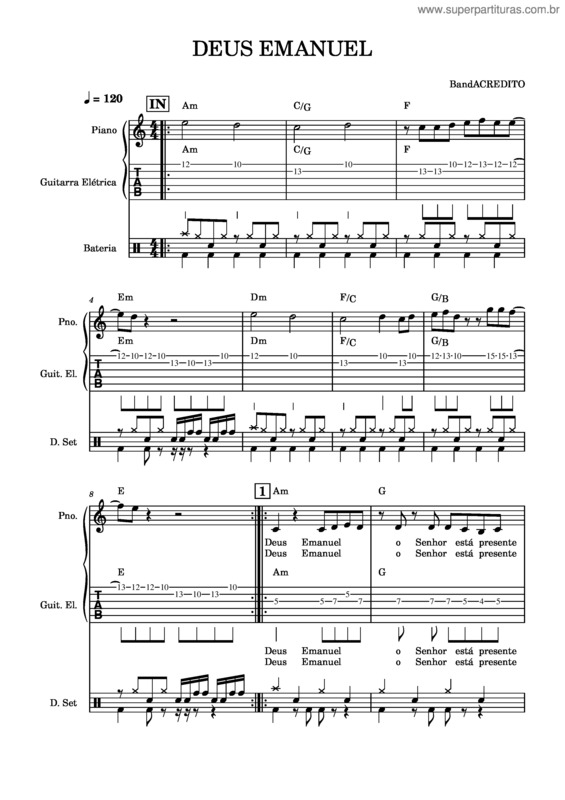 Partitura da música Deus Emanuel