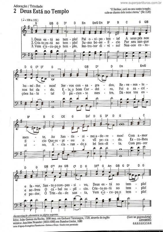Partitura da música Deus Está No Templo v.2