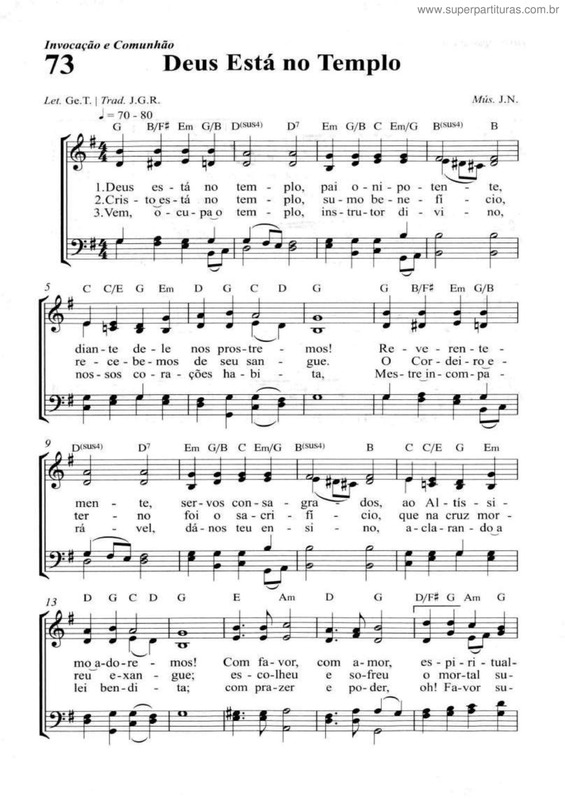 Partitura da música Deus Está No Templo