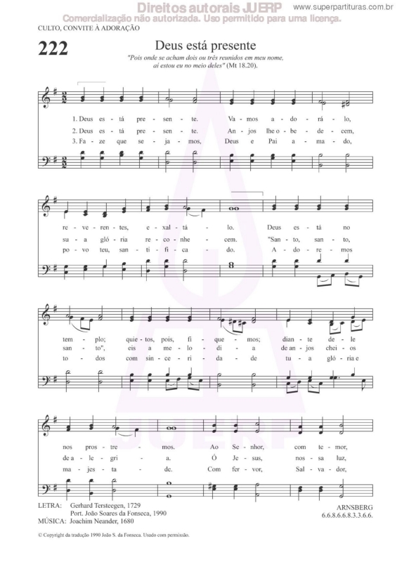 Partitura da música Deus Está Presente - 22 HCC v.2