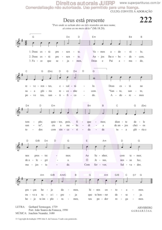 Partitura da música Deus Está Presente - 22 HCC