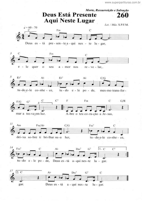 Partitura da música Deus Está Presente Aqui Neste Lugar