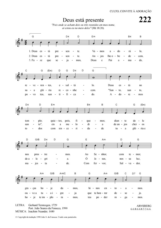 Partitura da música Deus Está Presente