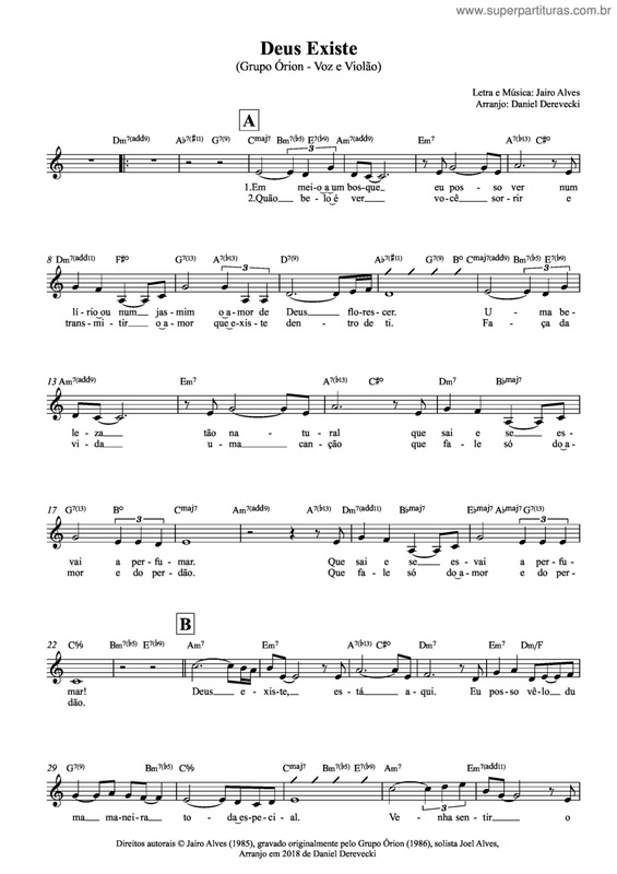 Partitura da música Deus Existe