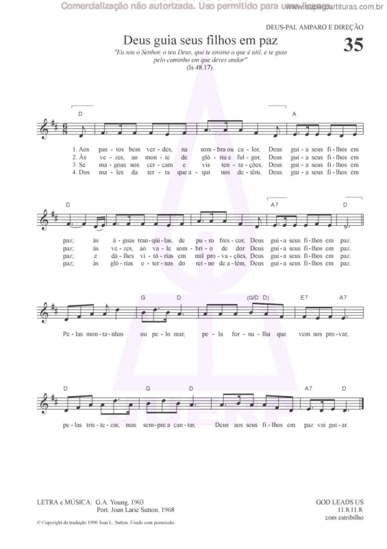 Partitura da música Deus Guia Seus Filhos Em Paz - 35 HCC