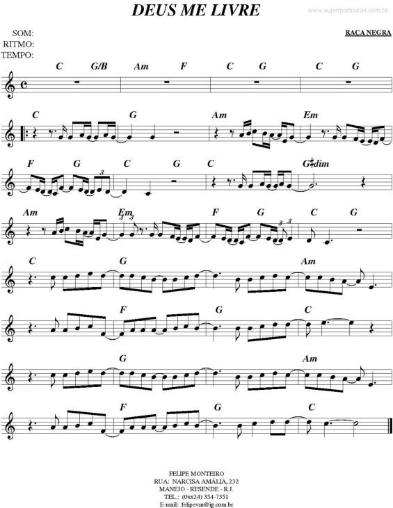 Partitura da música Deus Me Livre