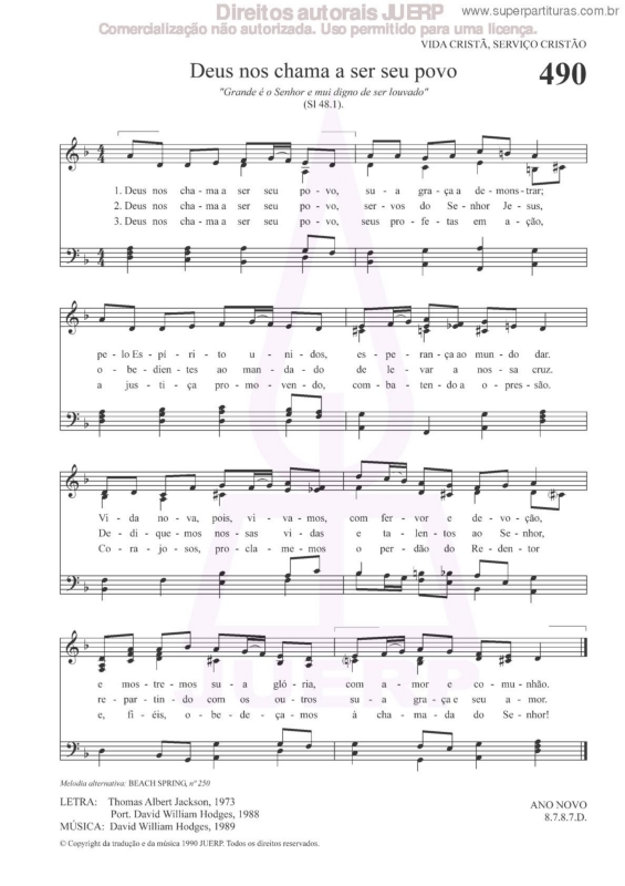 Partitura da música Deus Nos Chama A Ser Seu Povo - 490 HCC v.2