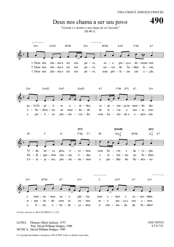 Partitura da música Deus Nos Chama A Ser Seu Povo