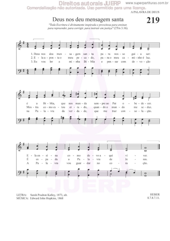 Partitura da música Deus Nos Deu Mensagem Santa - 219 HCC v.2