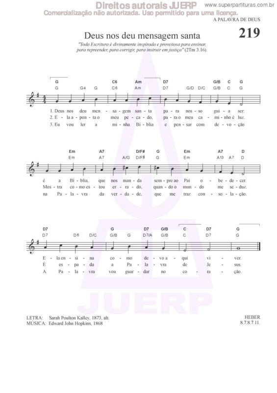 Partitura da música Deus Nos Deu Mensagem Santa - 219 HCC