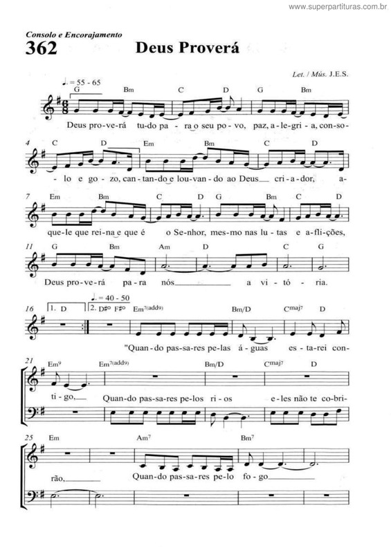 Partitura da música Deus Proverá