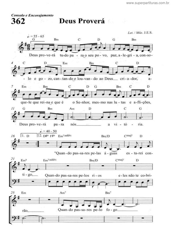 Partitura da música Deus Proverá