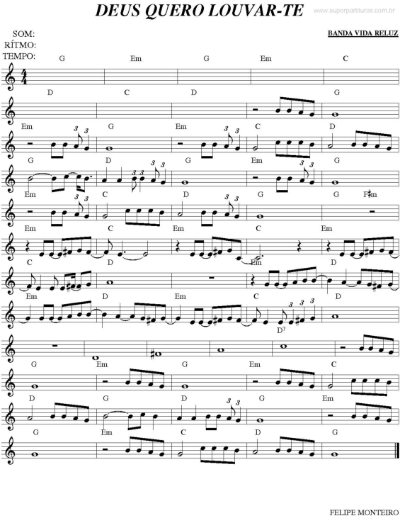 Partitura da música Deus Quero Louvar-te