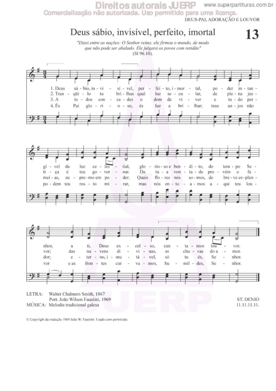 Partitura da música Deus Sábio, Invisível, Perfeito, Imortal - 13 HCC v.2