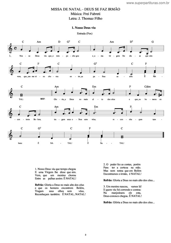 Partitura da música Deus se Faz Irmão