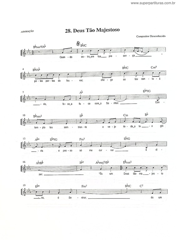 Partitura da música Deus Tão Majestoso