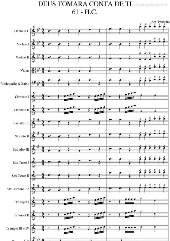 Partitura da música Deus Tomará Conta de Ti