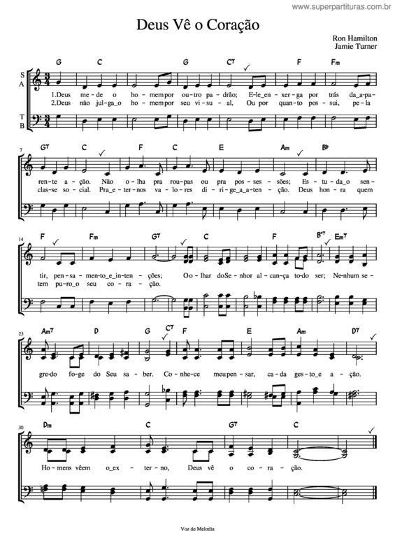 Partitura da música Deus Vê O Coração