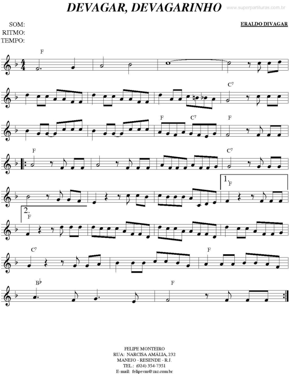 Partitura da música Devagar, Devagarinho