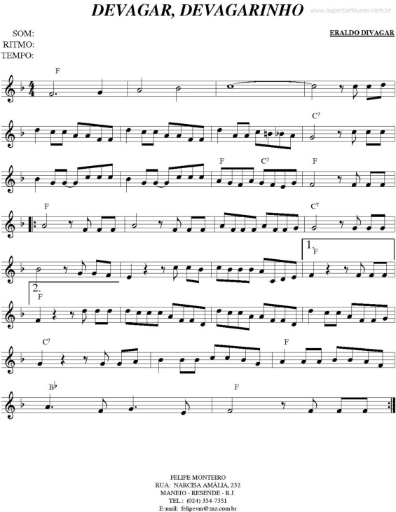 Partitura da música Devagar, Devagarinho