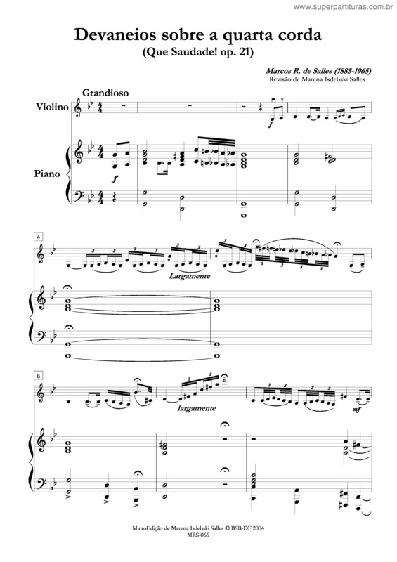 Partitura da música Devaneios sobre a quarta corda