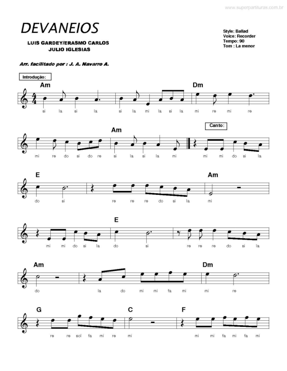 Partitura da música Devaneios