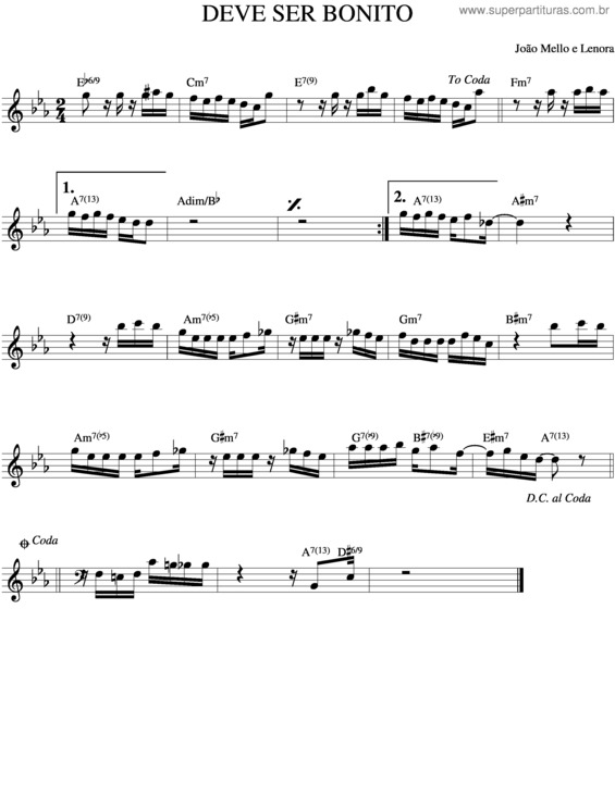 Partitura da música Deve Ser Bonito