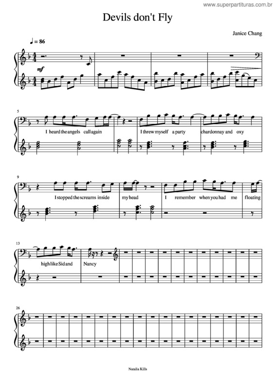 Partitura da música Devils Don`T Fly – Natalia Kills