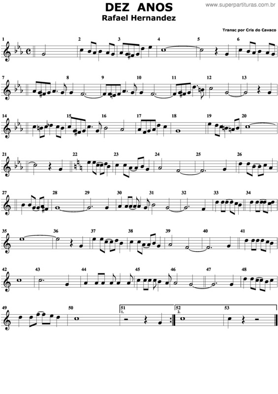 Partitura da música Dez Anos