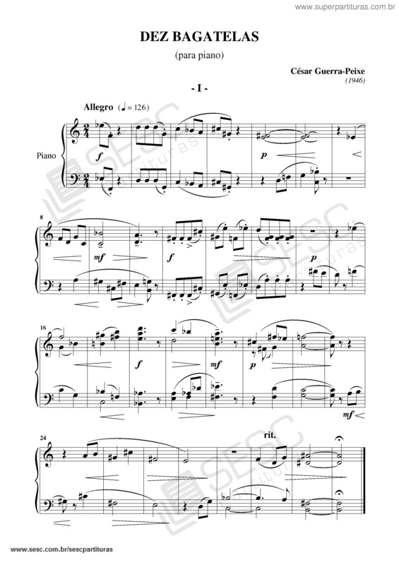 Partitura da música Dez Bagatelas