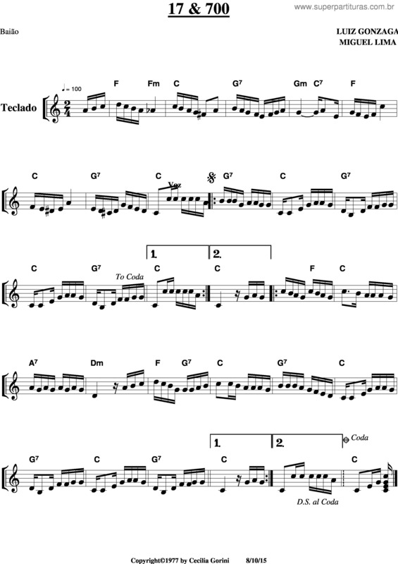 Partitura da música Dezessete E Setecentos