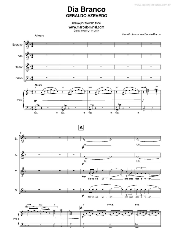 Partitura da música Dia Branco v.2