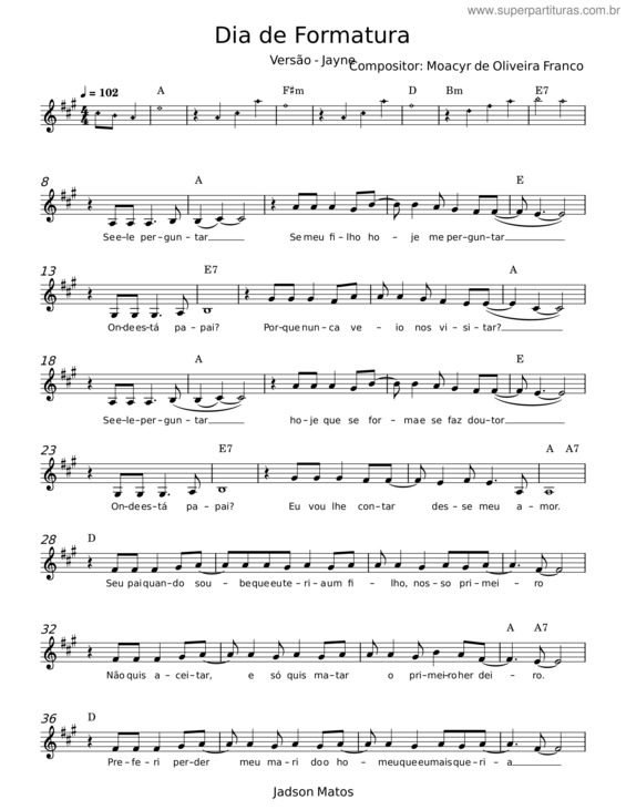 Partitura da música Dia De Formatura
