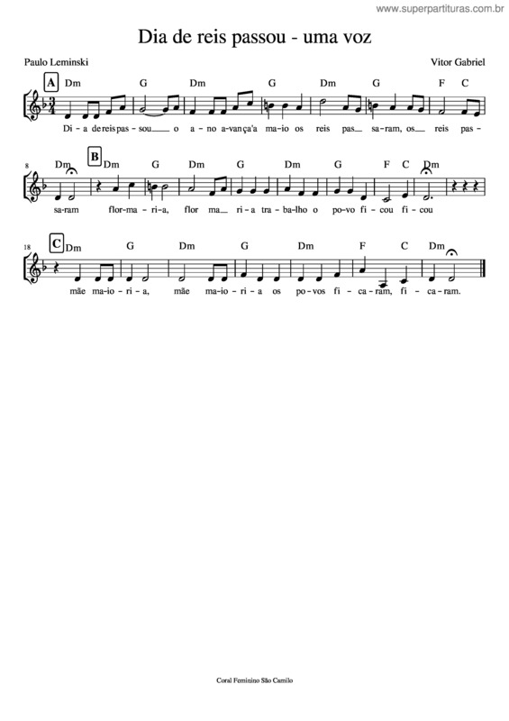 Partitura da música Dia De Reis Passou_Uma Voz