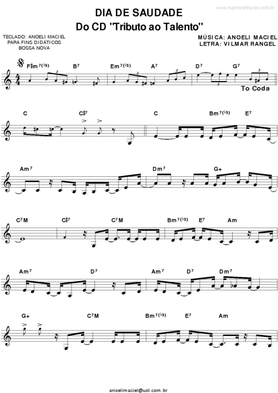 Partitura da música Dia de Saudade