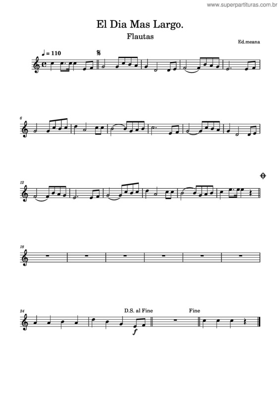Partitura da música Dia Mas Largo.Flute