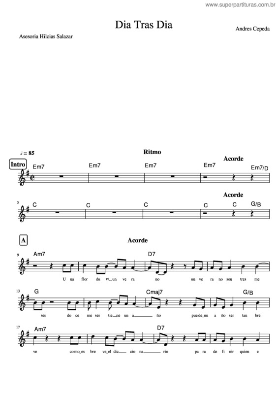 Partitura da música Dia Tras Dia Base Melodia