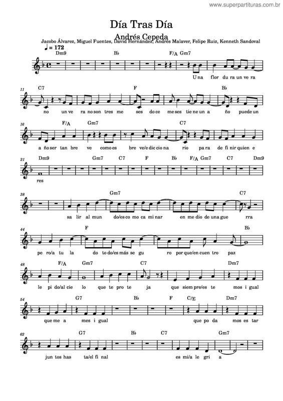 Partitura da música Dia Tras Dia
