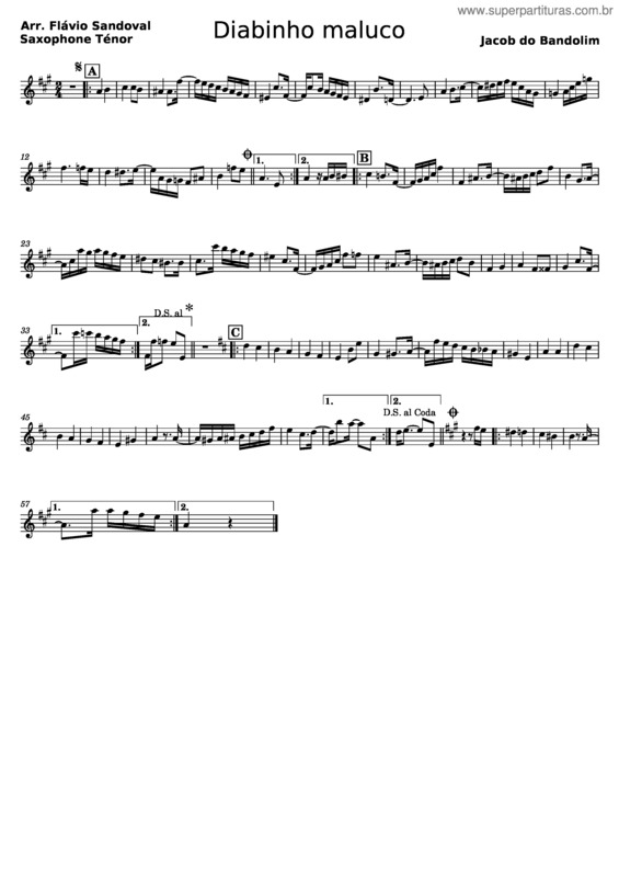 Partitura da música Diabinho Maluco – Jacob Do Bandolim , Arr. Flavio Sandoval, Contre–Chant