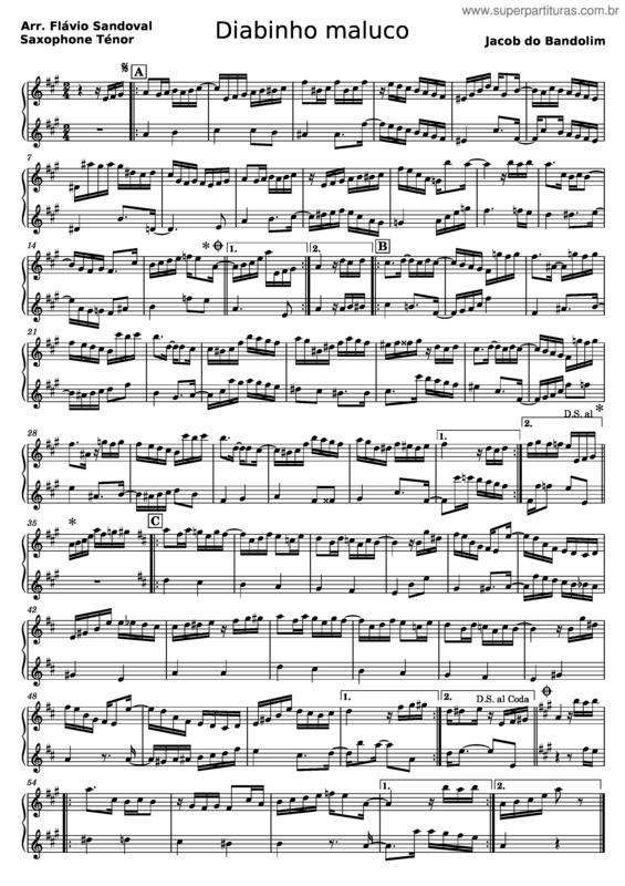 Partitura da música Diabinho Maluco – Jacob Do Bandolim , Arr. Flavio Sandoval