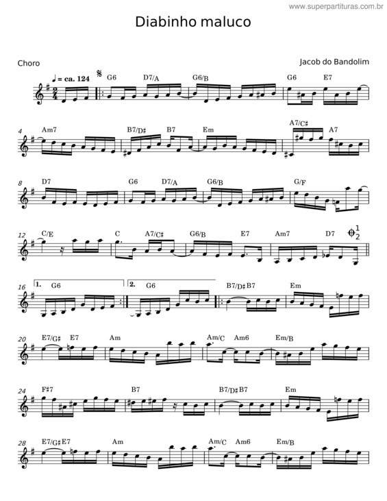 Partitura da música Diabinho Maluco – Jacob Do Bandolim