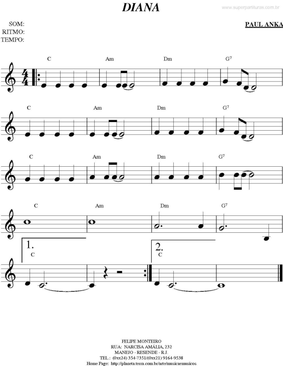 Partitura da música Diana